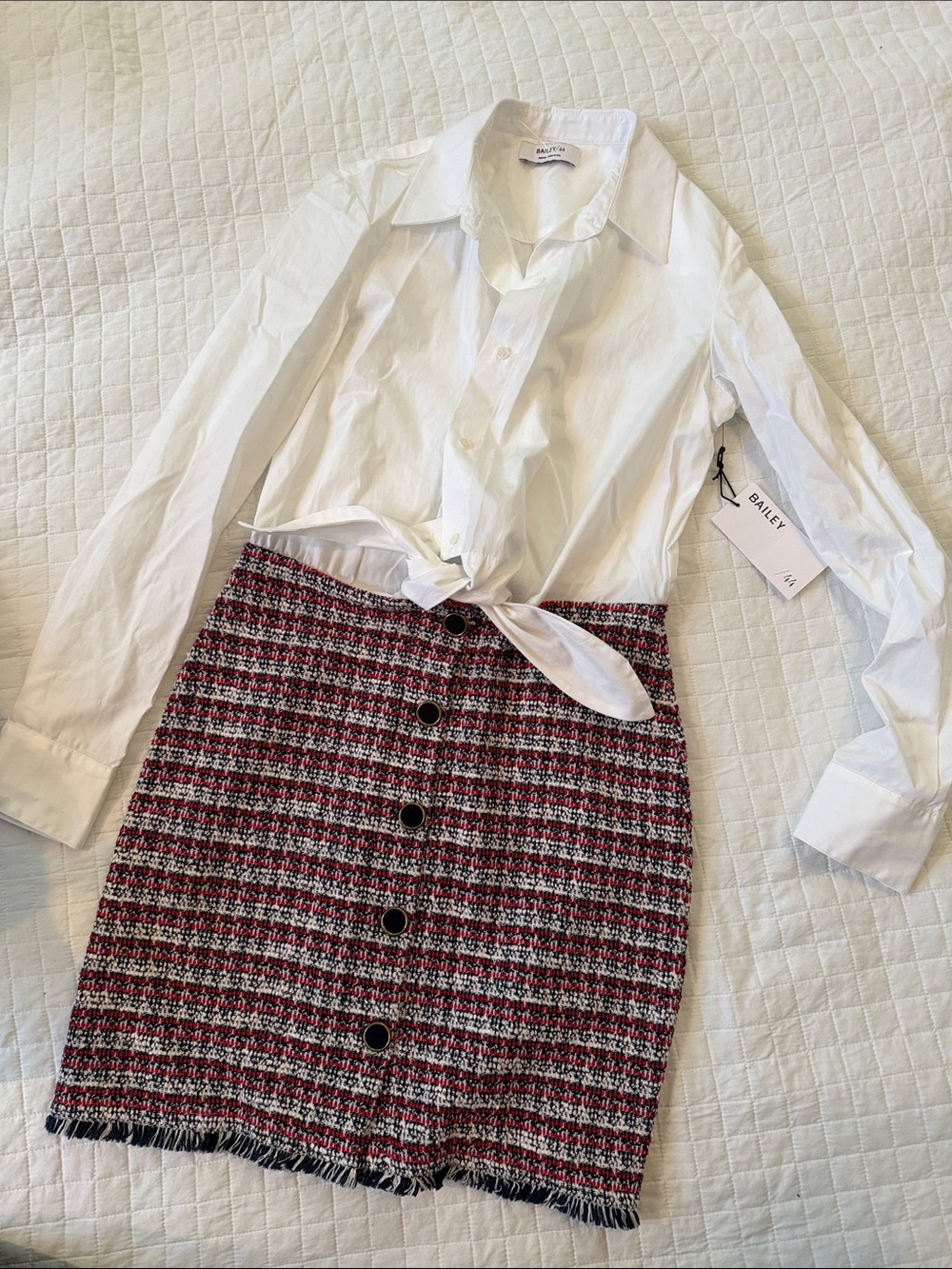 Bailey 44 Red, Black & White Tweed Button-Front Mini Skirt